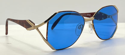 Silhouette M6186|30 Gold Shield Vintage Sunglasses W|New Solid Blue Custom Lenses-Unworn