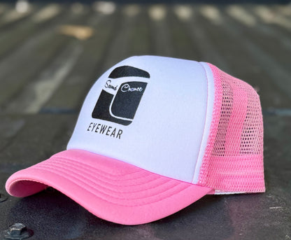 Second Chance Eyewear Trucker Hat- Black|White & Pink|White