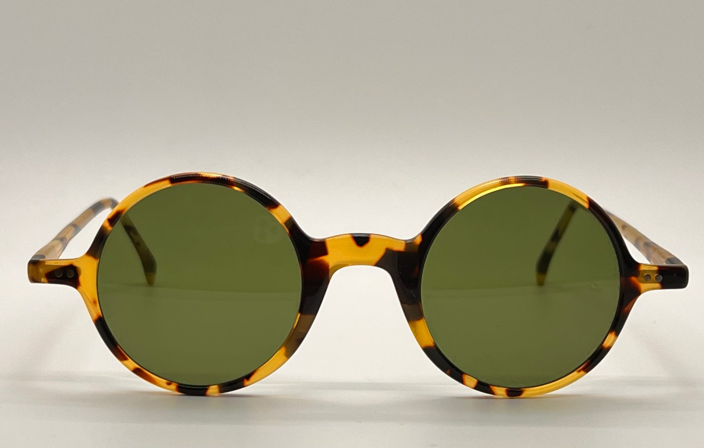 Brand New-Morel Aime 90040C-Round Tortoise Acetate Sunglasses With Custom Green Glass Lenses