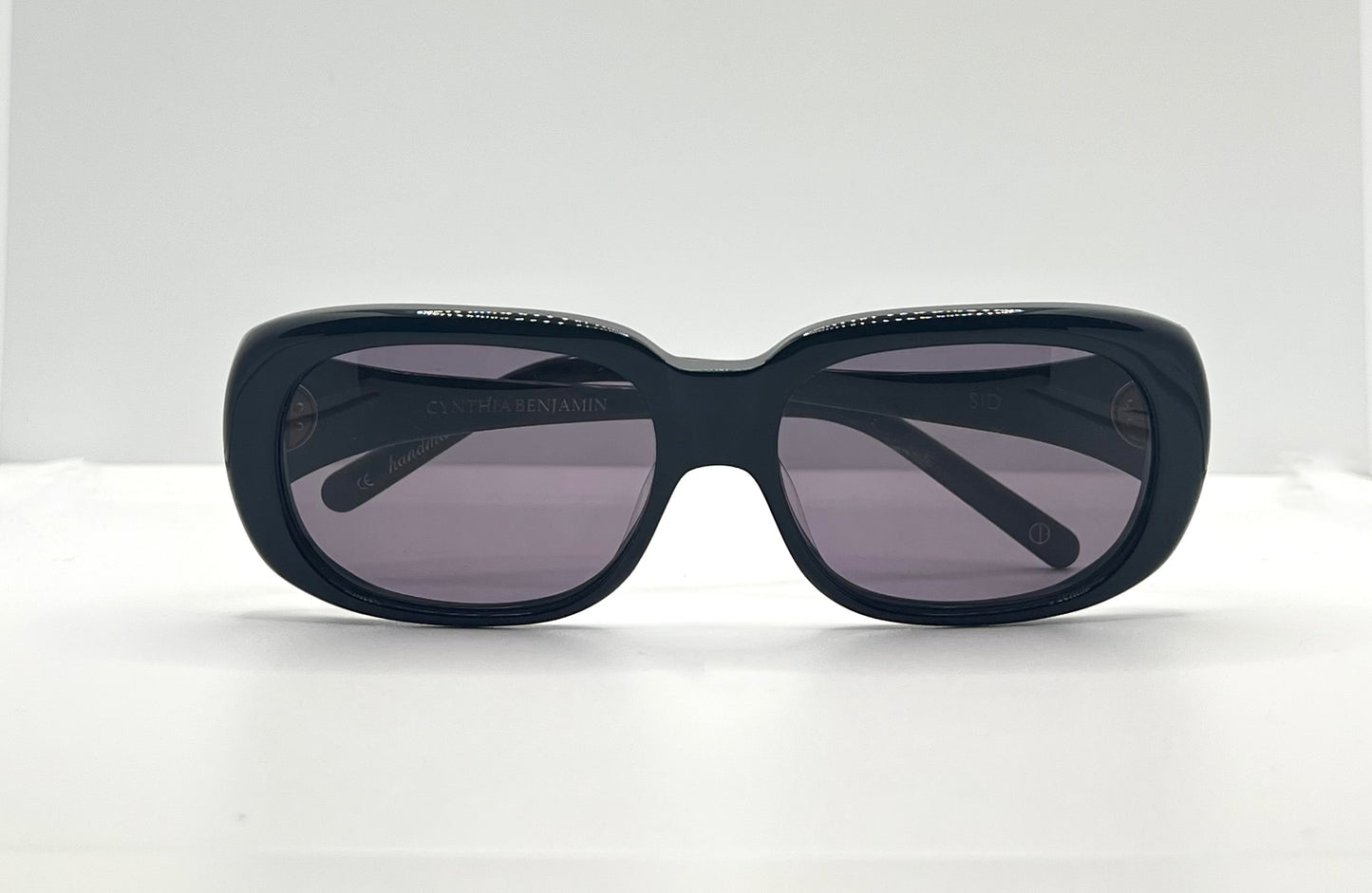 CYNTHIA BENJAMIN “SID” Handmade Sunglasses – Deep Navy Acetate with Violet Lenses – Brand New Full Kit