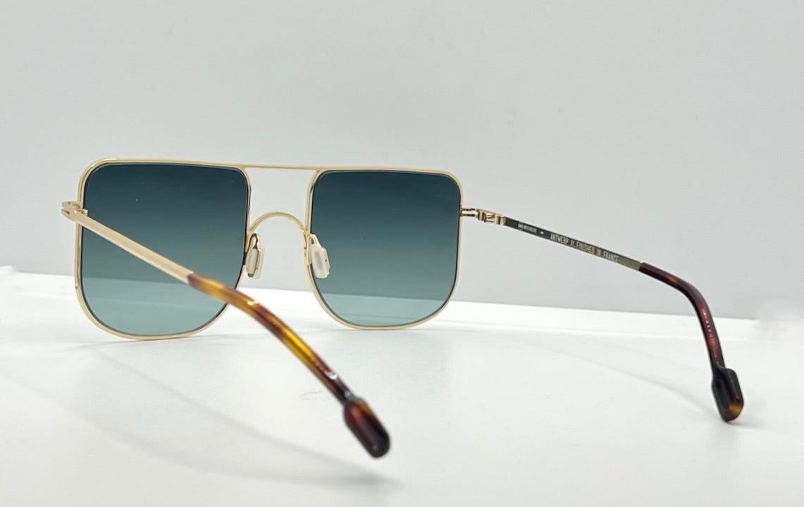 Odette Lunettes Juno M202 Gold Sunglasses-Made In France-Gradient Blue|Green Lenses-New