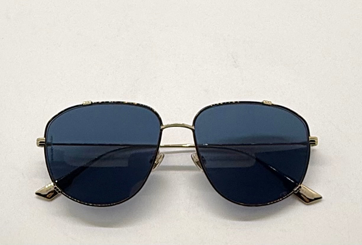 Dior 2VK49-VINTAGE Gold Metal Sunglasses-Blue Lenses 58-15-145 Unworn-Full Kit