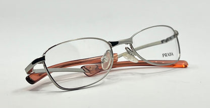Prada Vpr 76C Vintage FOLDING Eyeglasses-Full Rim-Silver Orange Tips-Unworn-Italy
