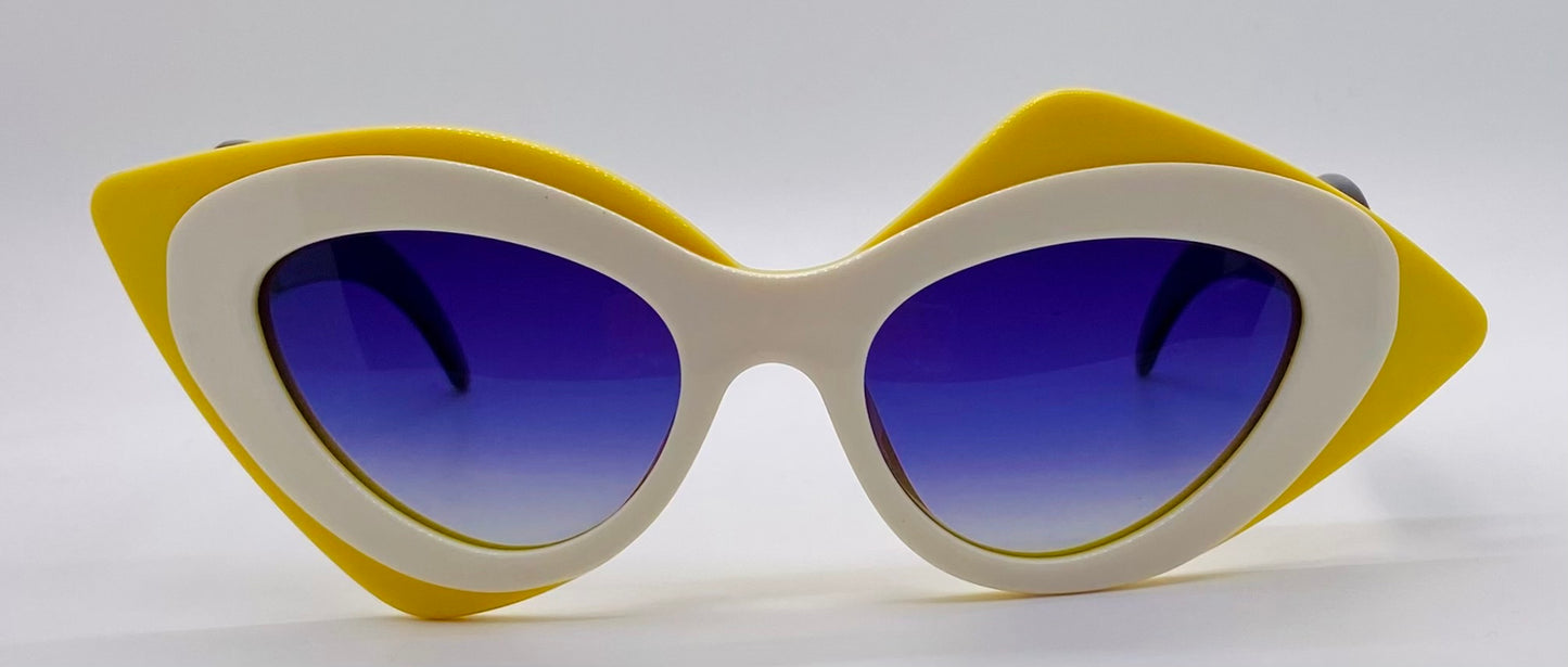 Linda Farrow X Prabal Gurung Pg|17|5 Cat-Eye Sunglasses-Bold Yellow & White Acetate With Gradient Blue Lenses