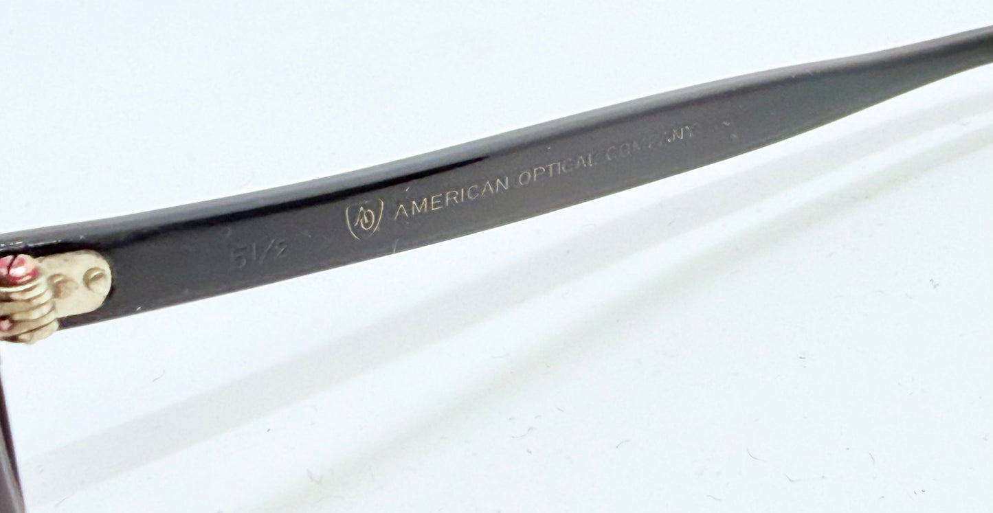 Vintage American Optical Cat-Eye Glasses-1950s|1960s Black & Brown Acetate Frame