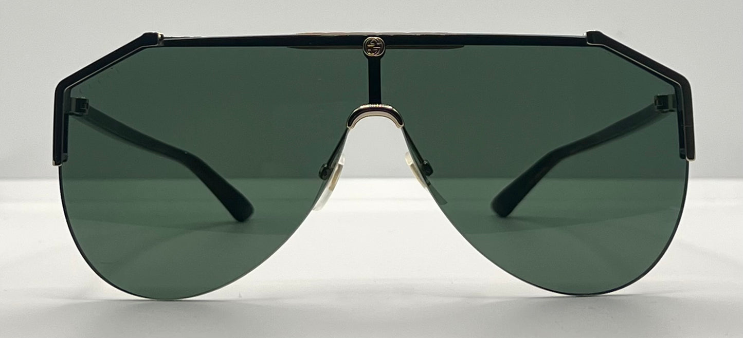 Gucci Gg0584S 002 Gold Green Shield Sunglasses Tortoise Temples – Full Kit