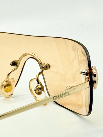 Chanel 4086 C.124|60 Silver Shield Rimless Sunglasses – Vintage Deadstock – Made In Italy
