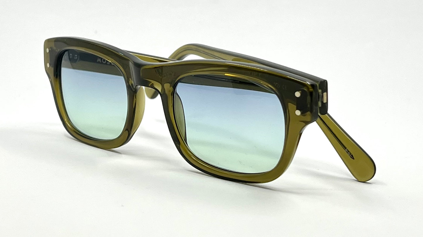MOSCOT NEBB Sunglasses Olive Green w/New Gradient Custom Tinted Lenses-Full Kit