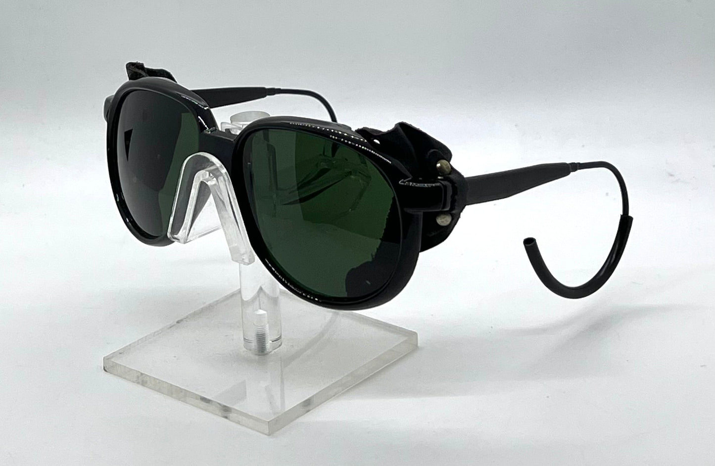 Japan Glacier Vintage Sunglasses-Deadstock Glass Lens Leather Side Shields