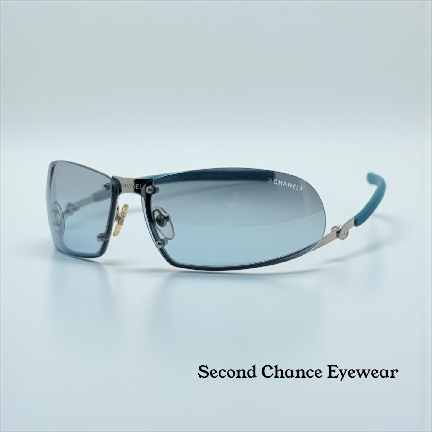 CHANEL C232-7H Rimless Shield Sunglasses Turquoise Melanin Lens-Deadstock