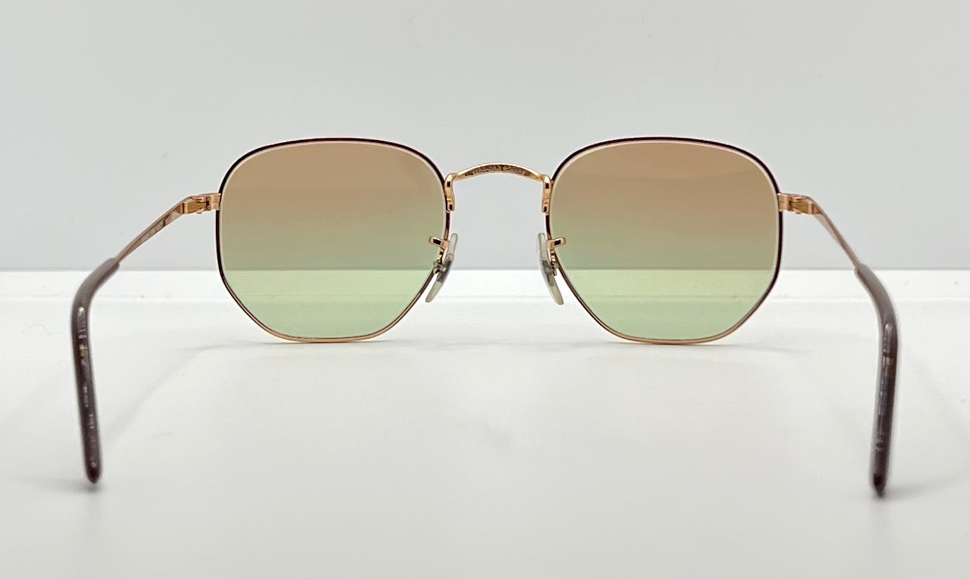 Ray-Ban Rb6448 3094-Geometric Gold Wire Sunglasses W| New, Custom Brown To Green Gradient Lenses