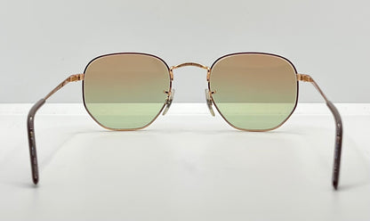 Ray-Ban Rb6448 3094-Geometric Gold Wire Sunglasses W| New, Custom Brown To Green Gradient Lenses