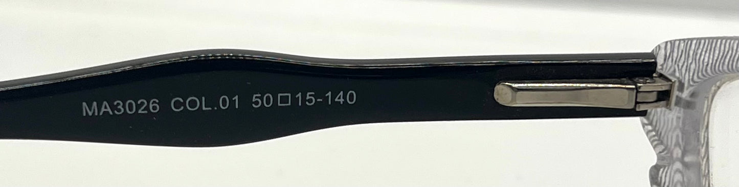 Menizzi Ma3026 Col.01 Eyeglasses – Clear Textured | Black Temples – 50Mm