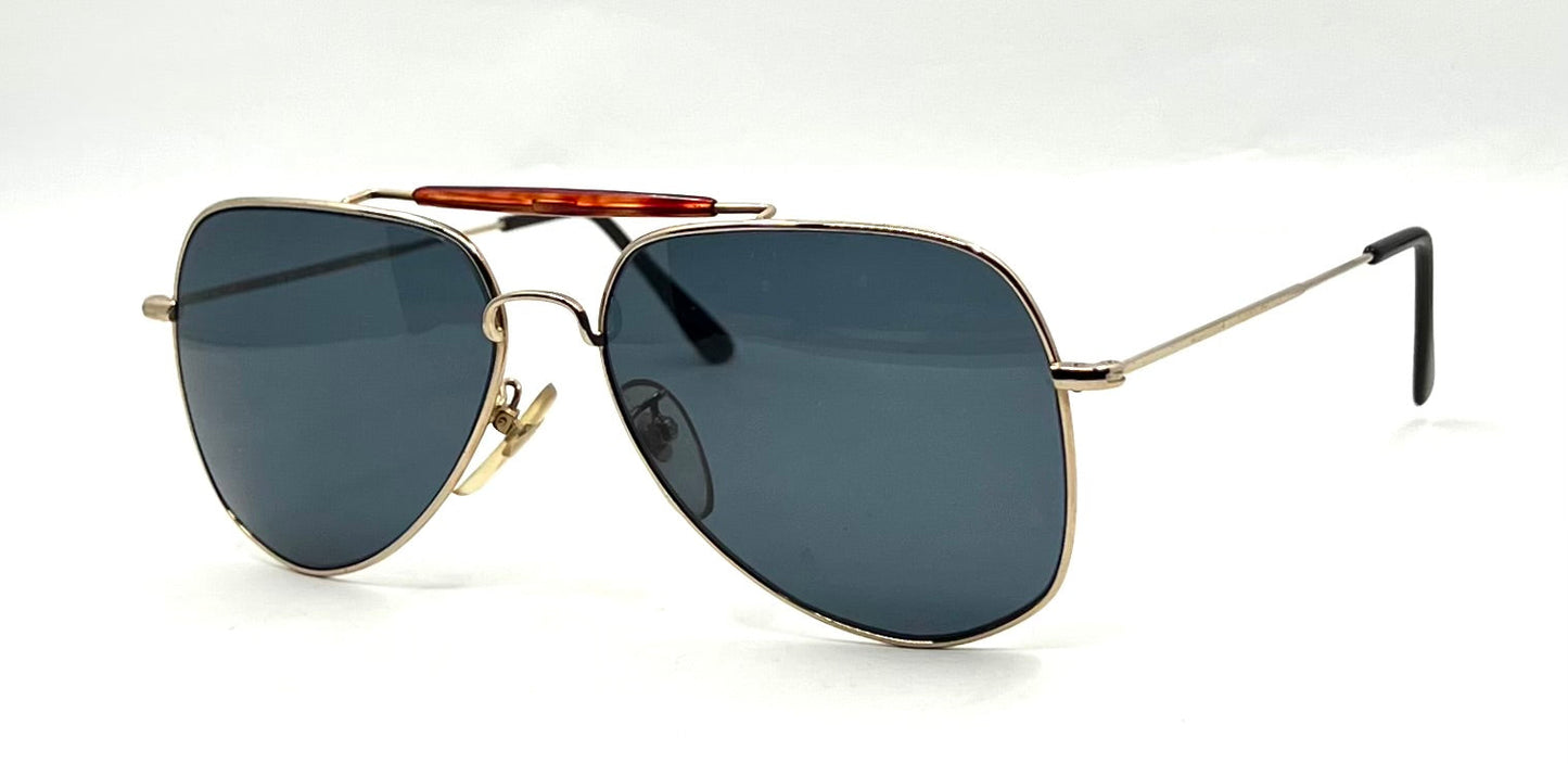 Safari II VINTAGE Aviator Sunglasses 60-15 Gold Metal Custom Blue Lenses
