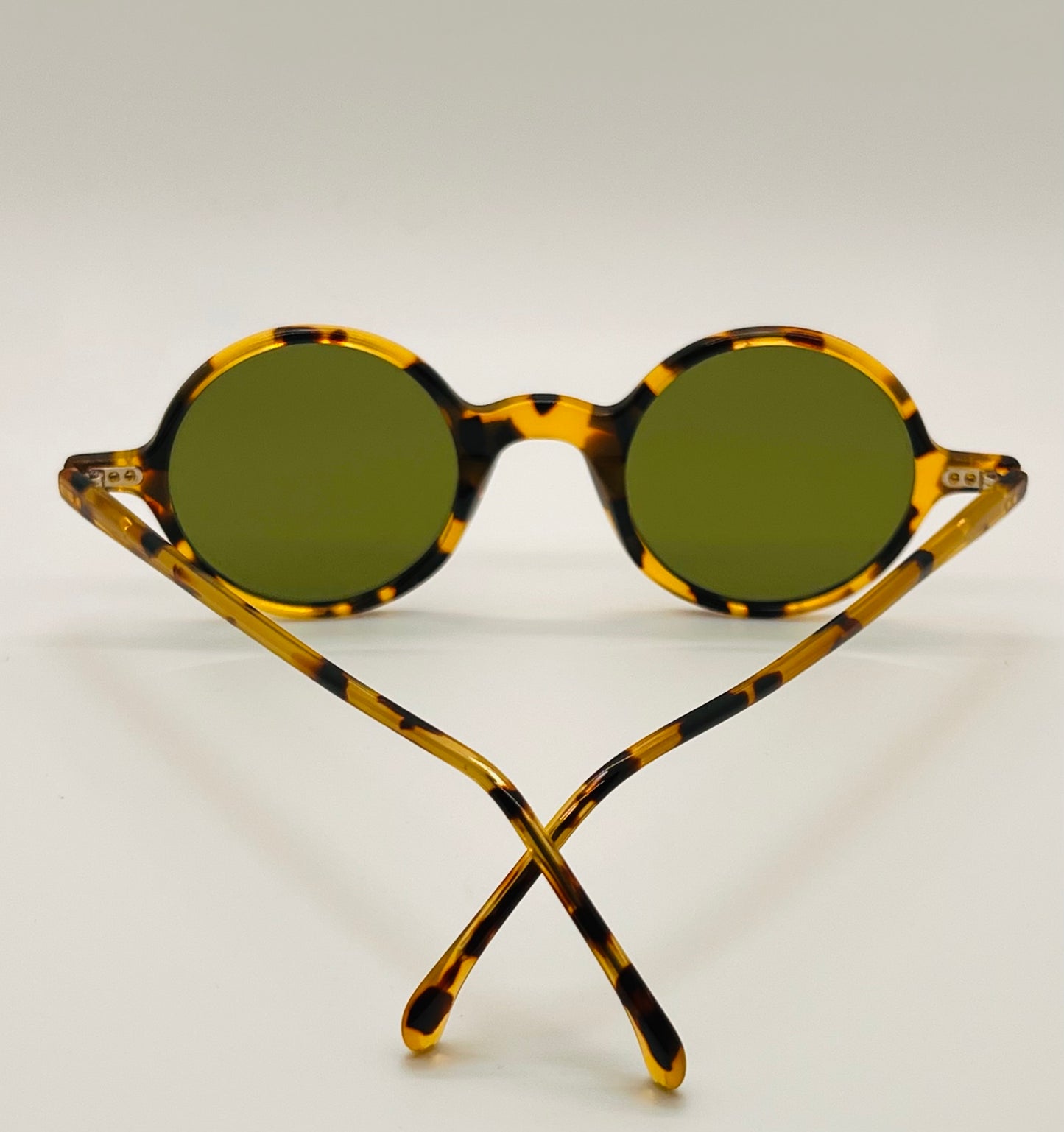Brand New-Morel Aime 90040C-Round Tortoise Acetate Sunglasses With Custom Green Glass Lenses