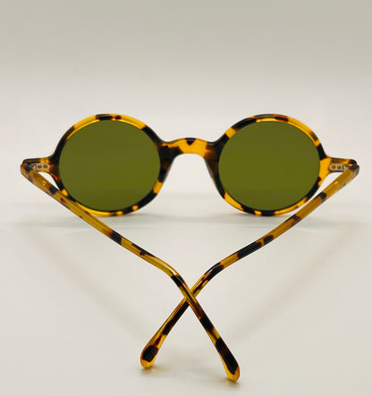 Brand New-Morel Aime 90040C-Round Tortoise Acetate Sunglasses With Custom Green Glass Lenses