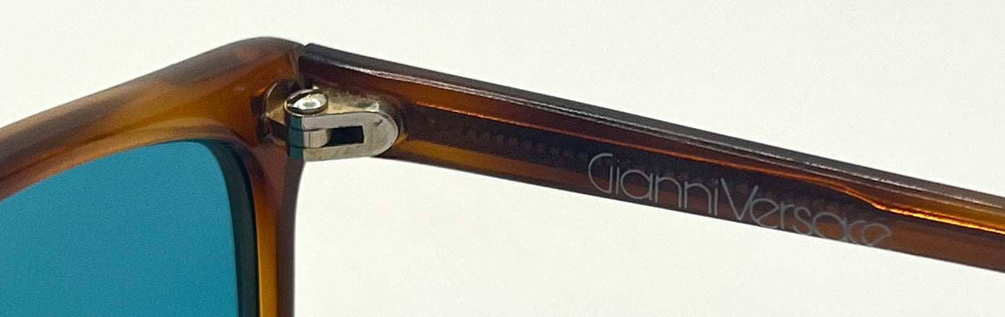Gianni Versace 420 Vintage Sunglasses-Dark Amber Honey Frame w|New, Custom Aqua Lenses-Unworn