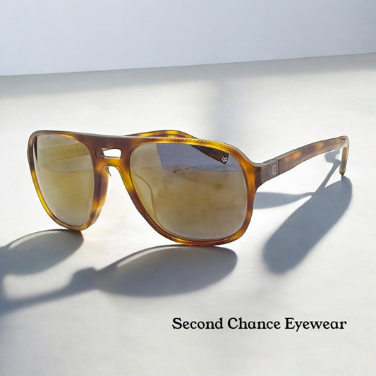 John Varvatos Classic Aviator Sunglasses-Tortoise Horn Acetate-Mirrored Gold Lenses-New|Unworn