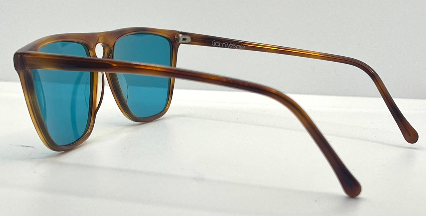 Gianni Versace 420 Vintage Sunglasses-Dark Amber Honey Frame w|New, Custom Aqua Lenses-Unworn