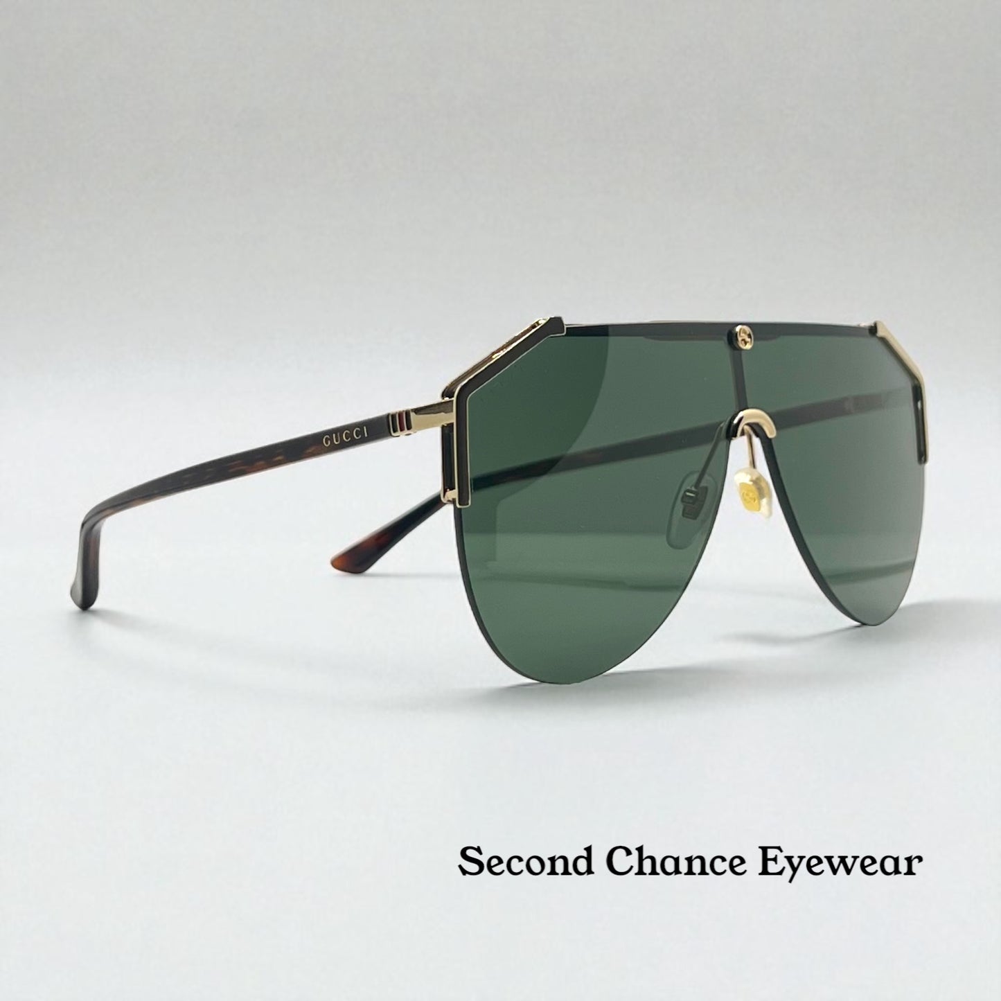 Gucci Gg0584S 002 Gold Green Shield Sunglasses Tortoise Temples – Full Kit