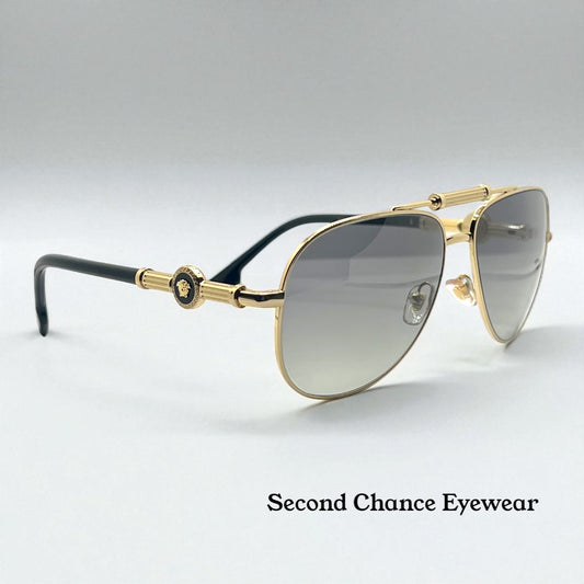 Versace 2236 1002|11 Gold Black Aviator Sunglasses Grey Gradient Made In Italy Nos