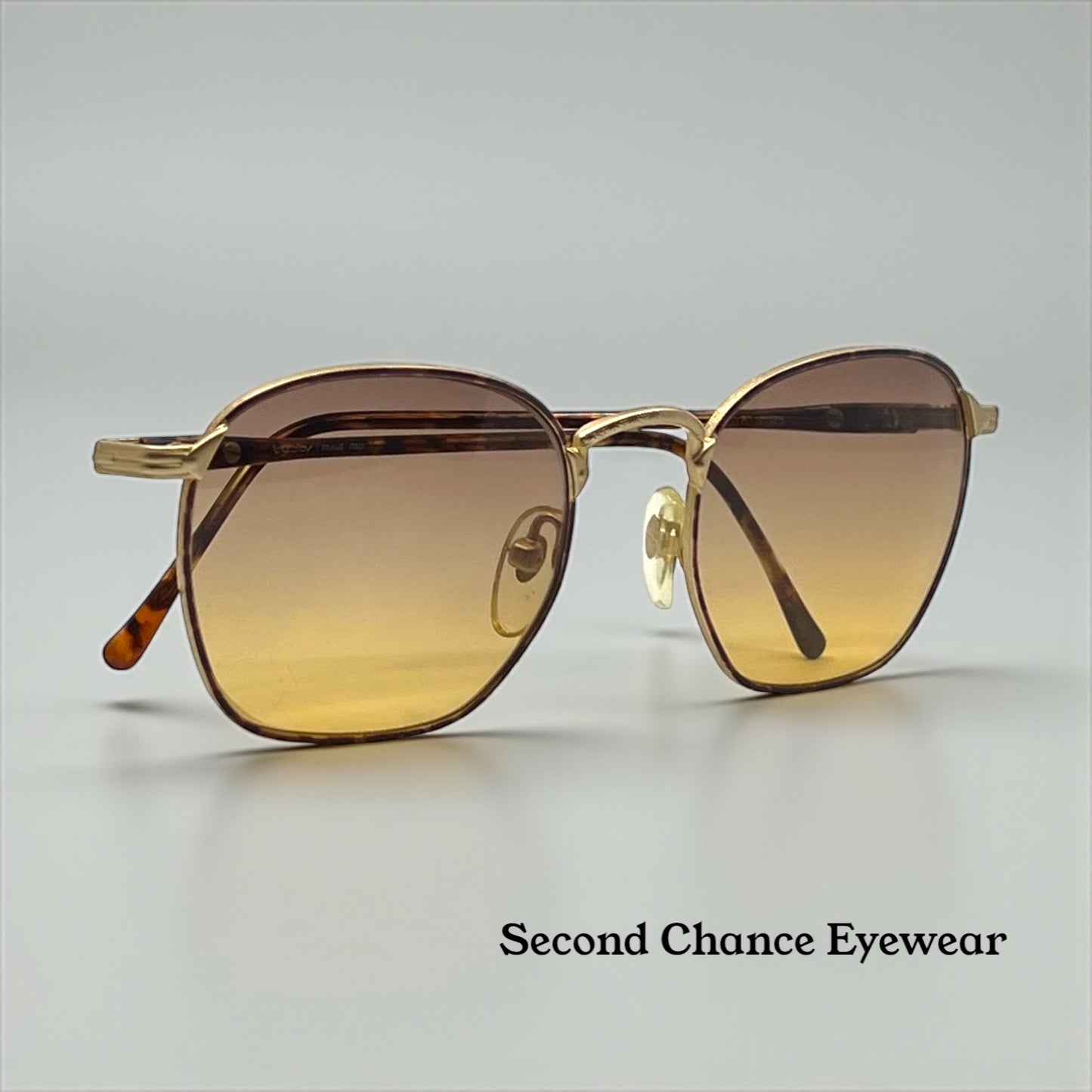 Byblos 543 Vintage Gold Tortoise Sunglasses-New Espresso/Amber Fade Custom Lenses