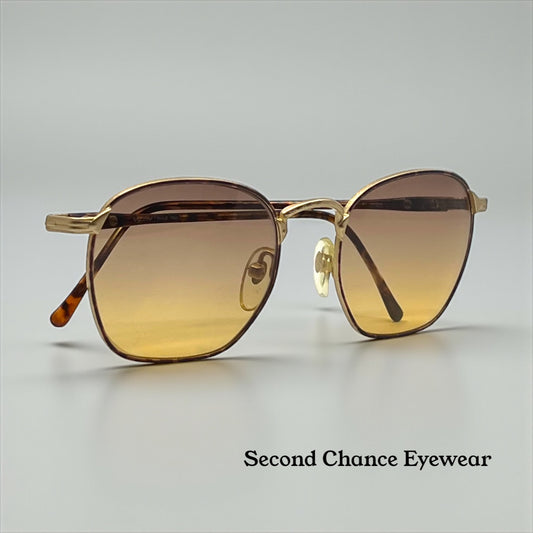 Byblos 543 Vintage Gold Tortoise Sunglasses-New Espresso/Amber Fade Custom Lenses