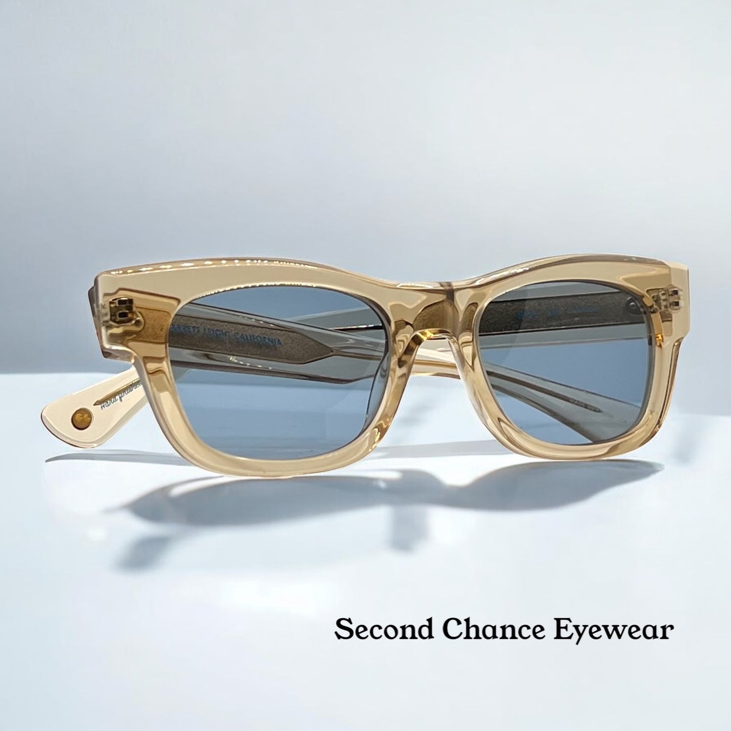 Garrett Leight Woz Bre Sunglasses Champagne 49-21 Blue Lens Full Kit Nwt