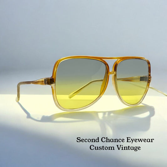 Greece Aviator Vintage Sunglasses-Transparent Amber Frame W|New, Custom Yellow Gradient Lenses-Pre-Owned