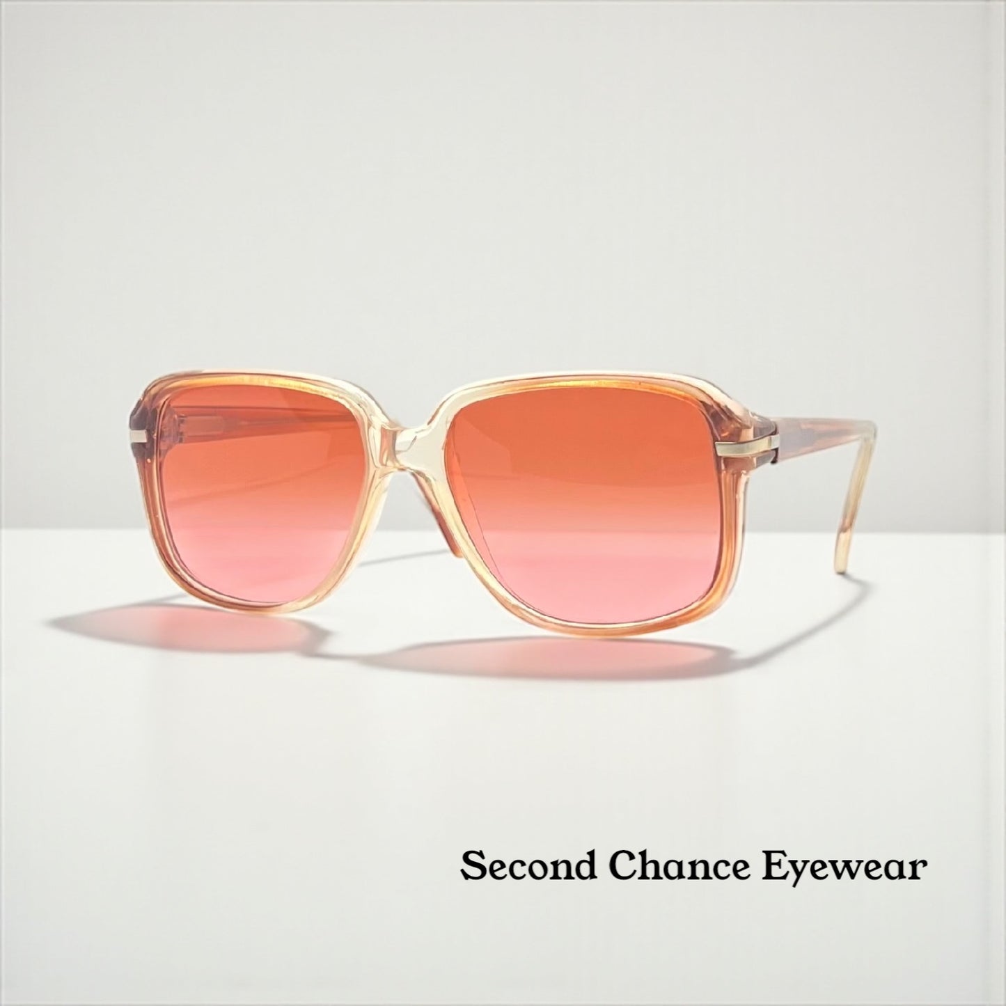 Vintage Deadstock Translucent Peach & Honey Sunglasses – Custom Solid Pink Berko’s Designs Lenses