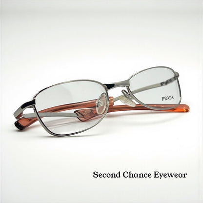Prada Vpr 76C Vintage FOLDING Eyeglasses-Full Rim-Silver Orange Tips-Unworn-Italy
