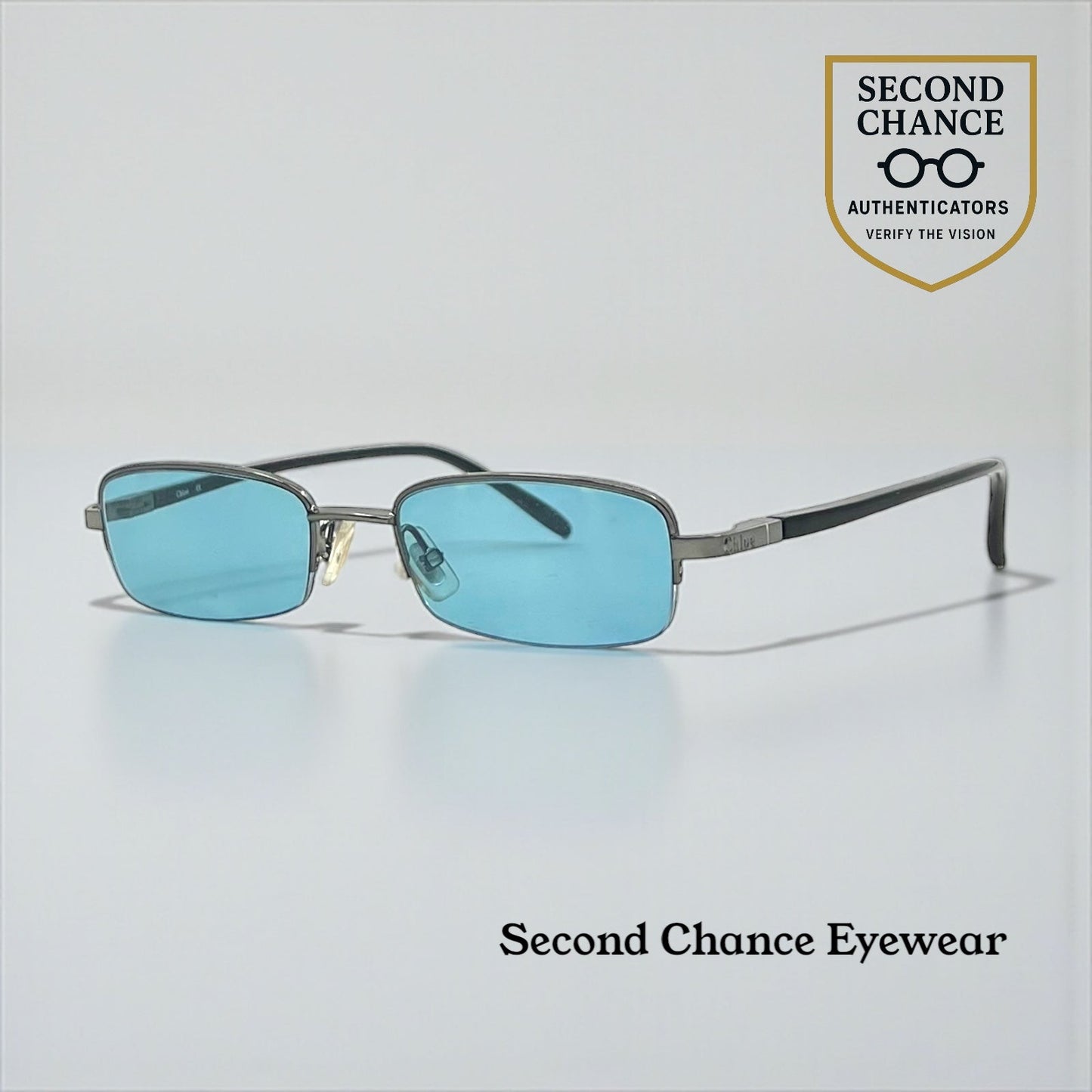 Chloé CL 1105 C01 Y2K Half-Rim Sunglasses-New Solid Aquamarine Custom Lenses