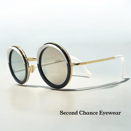 Cutler and Gross 1277 Round Sunglasses Gold|Black|White-New|Unworn-Full Kit-44mm