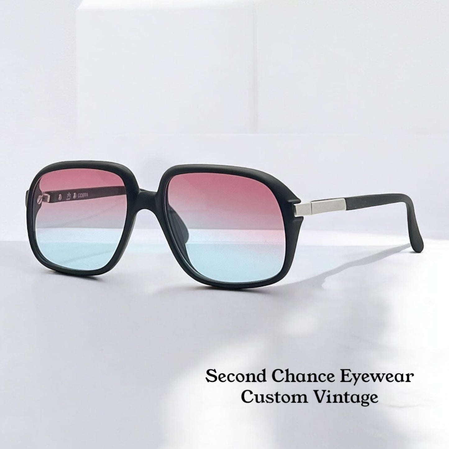 Cobra 3038 Vintage Optyl Sunglasses W| New, Custom Rose To Ice Blue Gradient Lenses-Deadstock-Austria