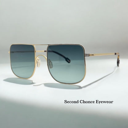 Odette Lunettes Juno M202 Gold Sunglasses-Made In France-Gradient Blue|Green Lenses-New