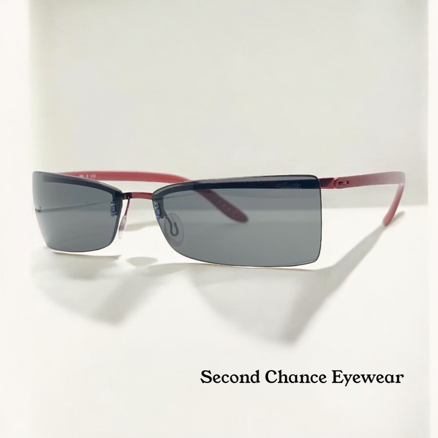 Silhouette 8596 40 6128 Vintage Sunglasses-Red Rimless Wrap Shield-Deadstock