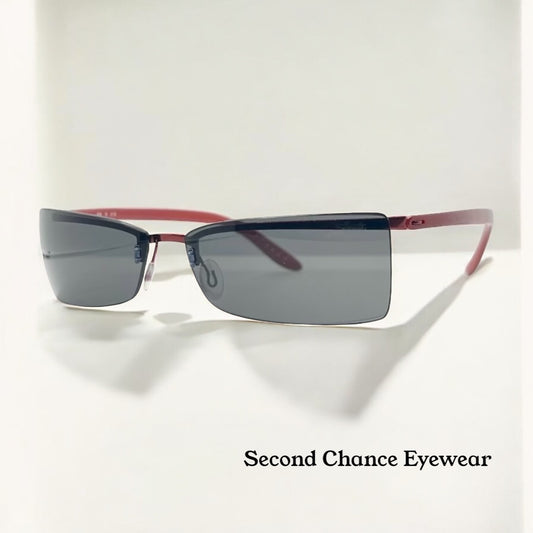 Silhouette 8596 40 6128 Vintage Sunglasses-Red Rimless Wrap Shield-Deadstock