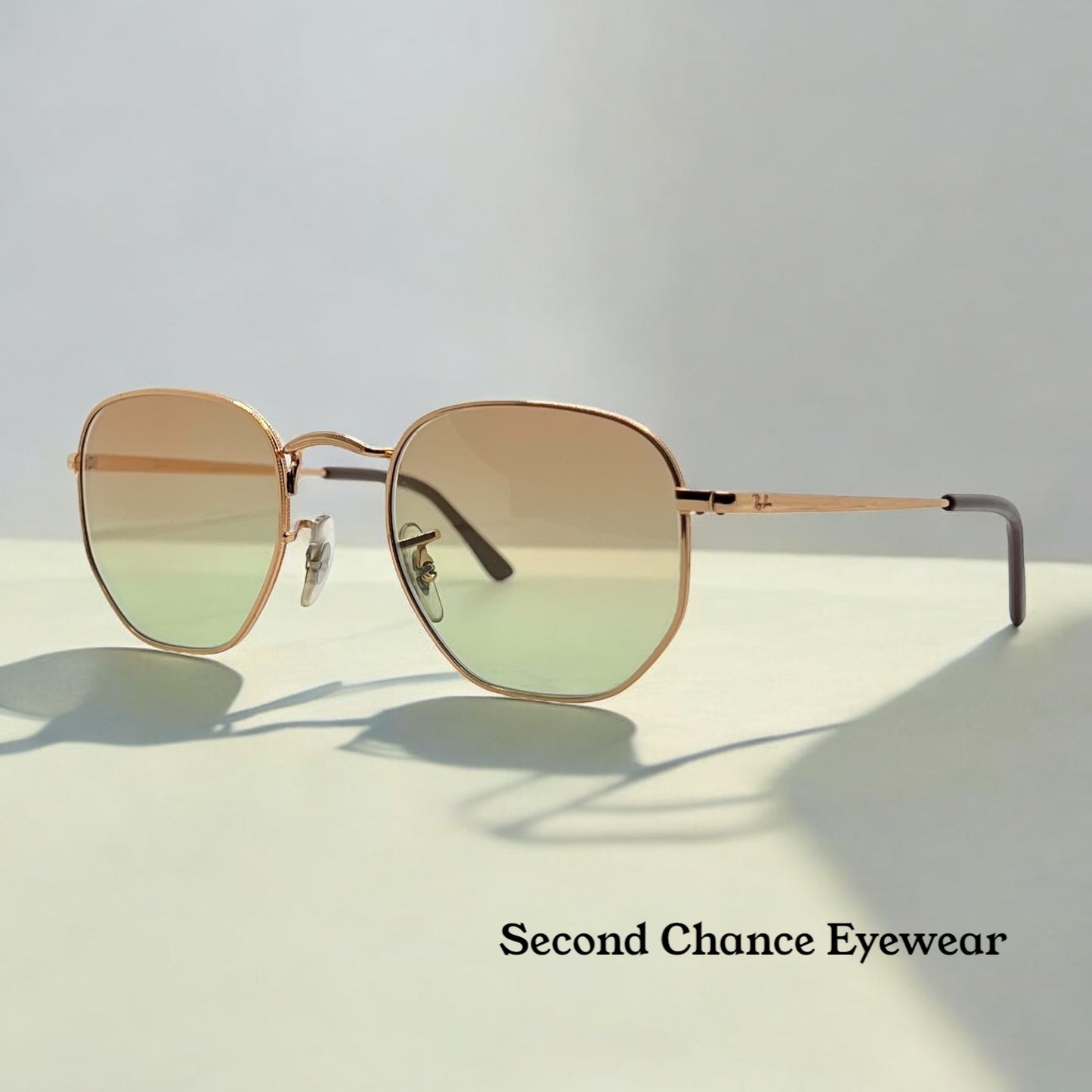 Ray-Ban Rb6448 3094-Geometric Gold Wire Sunglasses W| New, Custom Brown To Green Gradient Lenses