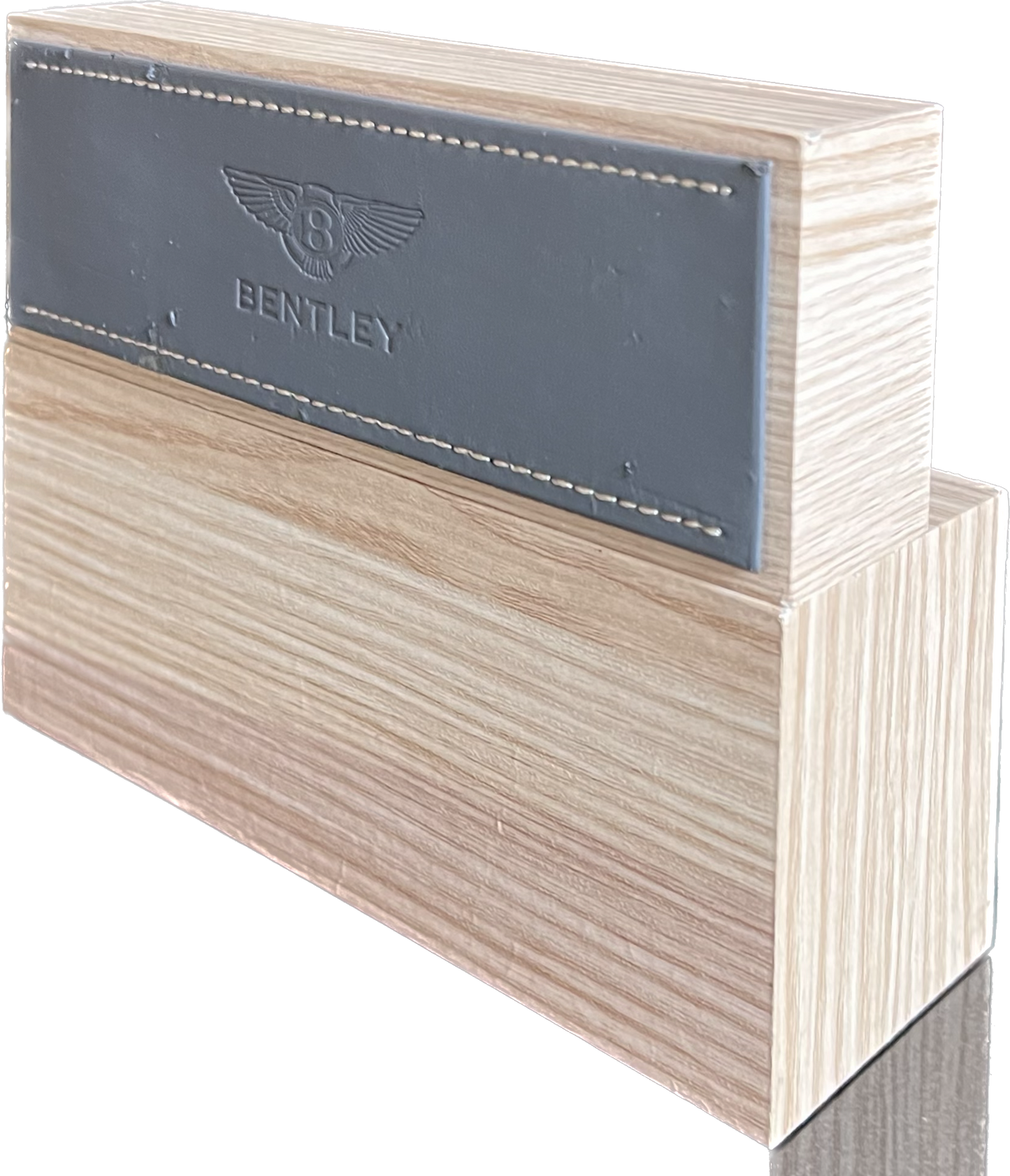 Bentley: Leather Stitched-Embossed-On Wood-Countertop Display-Very Rare Two Piece Set