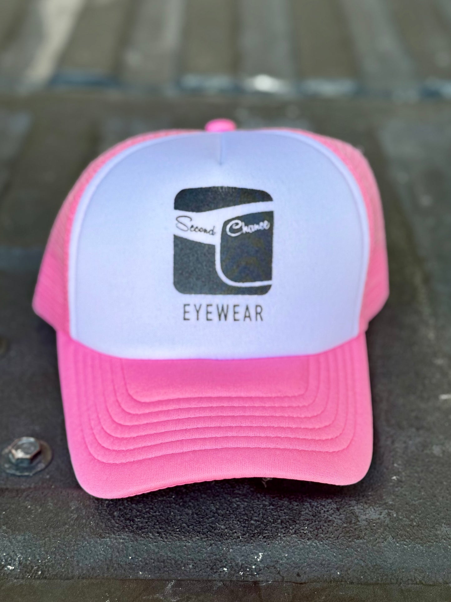 Second Chance Eyewear Trucker Hat- Black|White & Pink|White