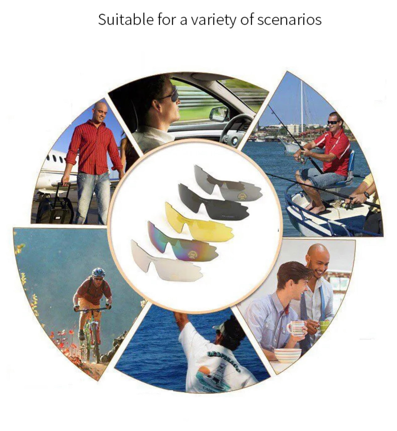 Outdoors, sports and cycling Sunglasses.  5 Changeable Lens Variations. Comfy|Non-Slip Nose-pads