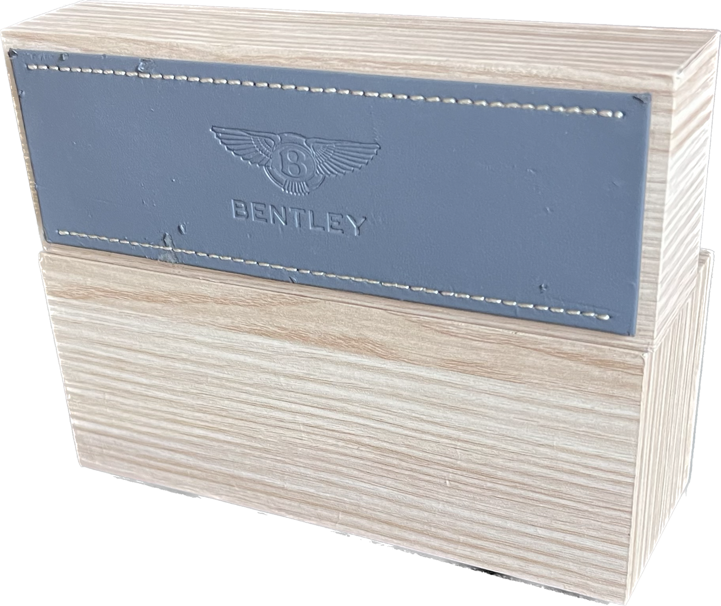 Bentley: Leather Stitched-Embossed-On Wood-Countertop Display-Very Rare Two Piece Set