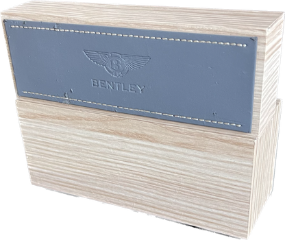 Bentley: Leather Stitched-Embossed-On Wood-Countertop Display-Very Rare Two Piece Set