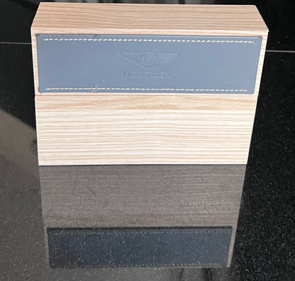 Bentley: Leather Stitched-Embossed-On Wood-Countertop Display-Very Rare Two Piece Set