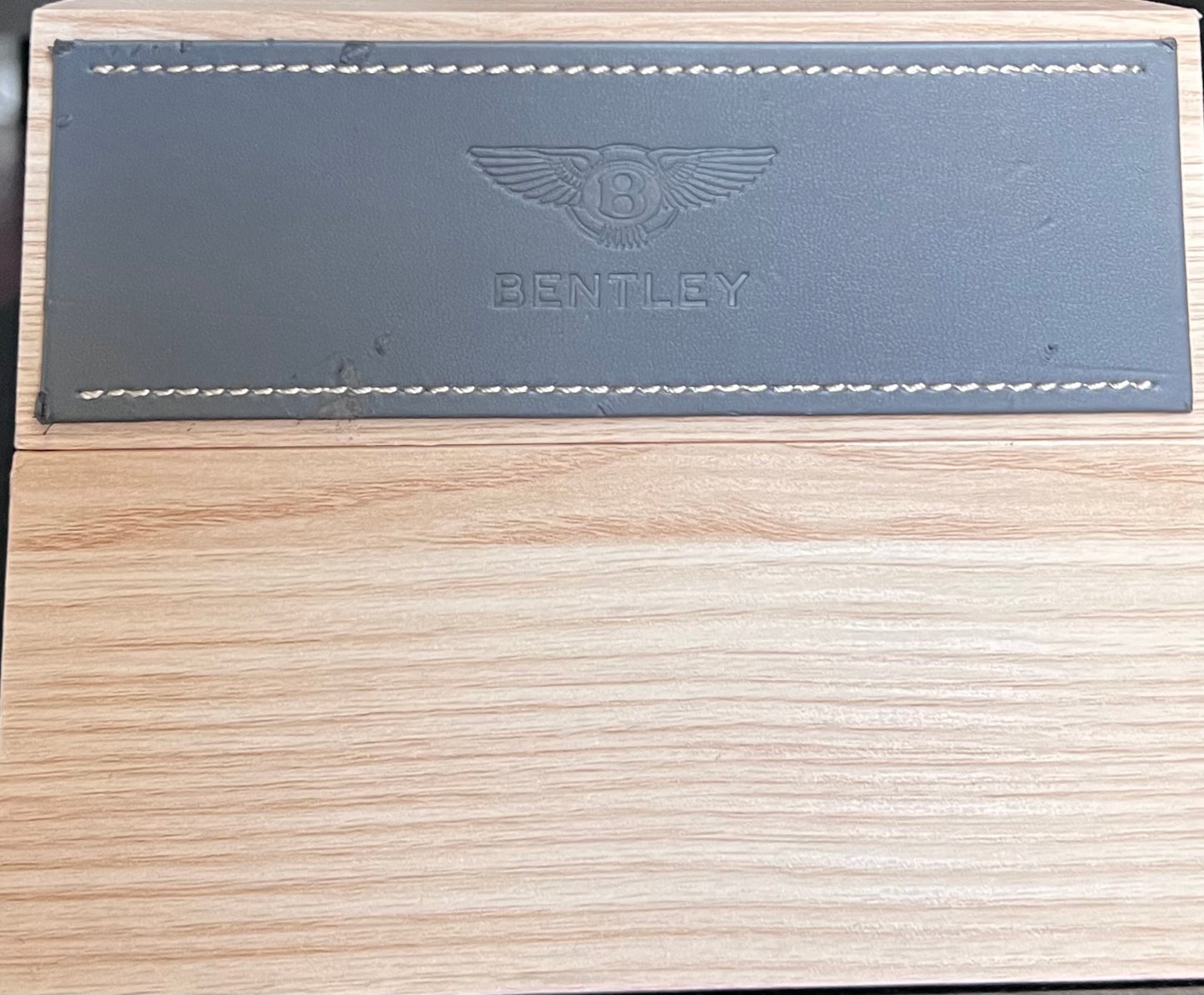 Bentley: Leather Stitched-Embossed-On Wood-Countertop Display-Very Rare Two Piece Set