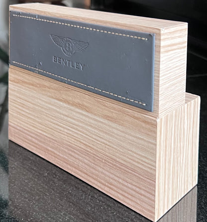 Bentley: Leather Stitched-Embossed-On Wood-Countertop Display-Very Rare Two Piece Set