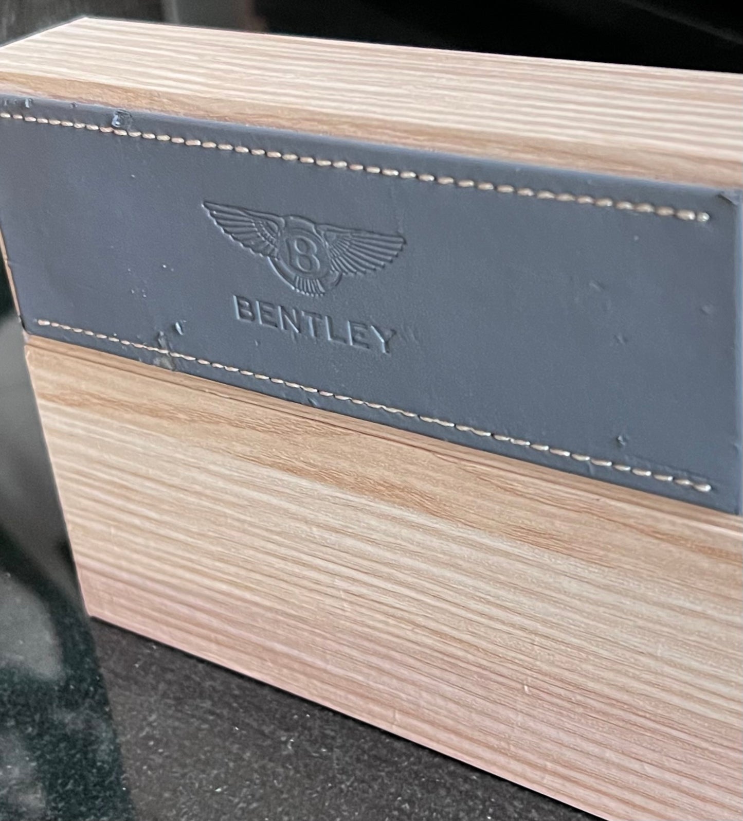 Bentley: Leather Stitched-Embossed-On Wood-Countertop Display-Very Rare Two Piece Set