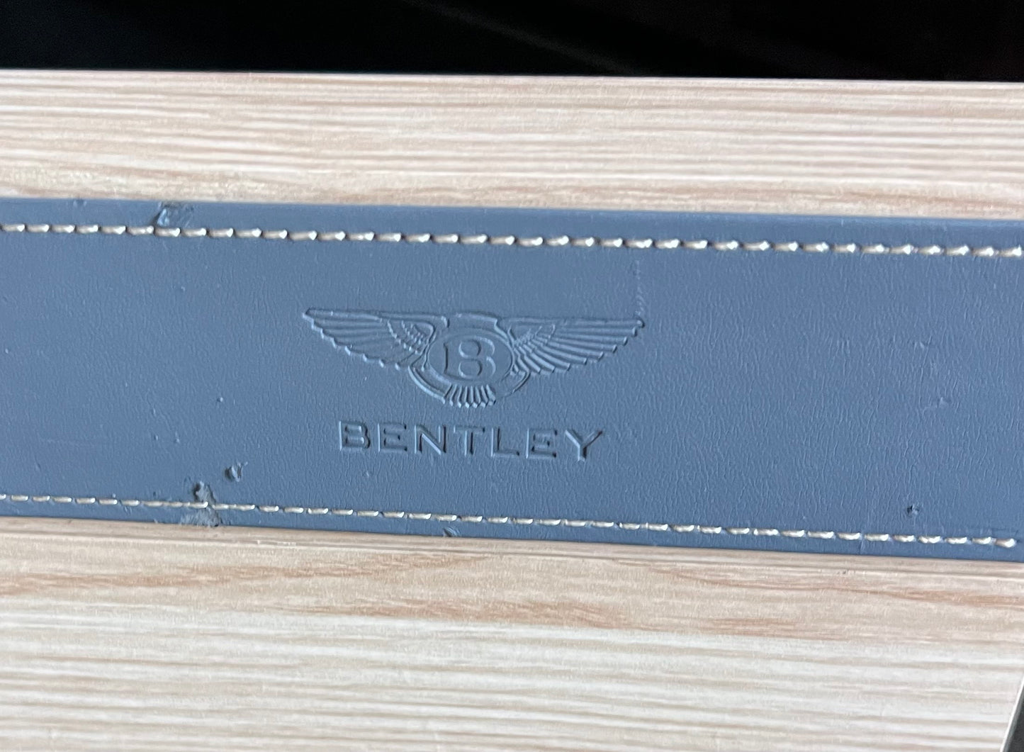 Bentley: Leather Stitched-Embossed-On Wood-Countertop Display-Very Rare Two Piece Set