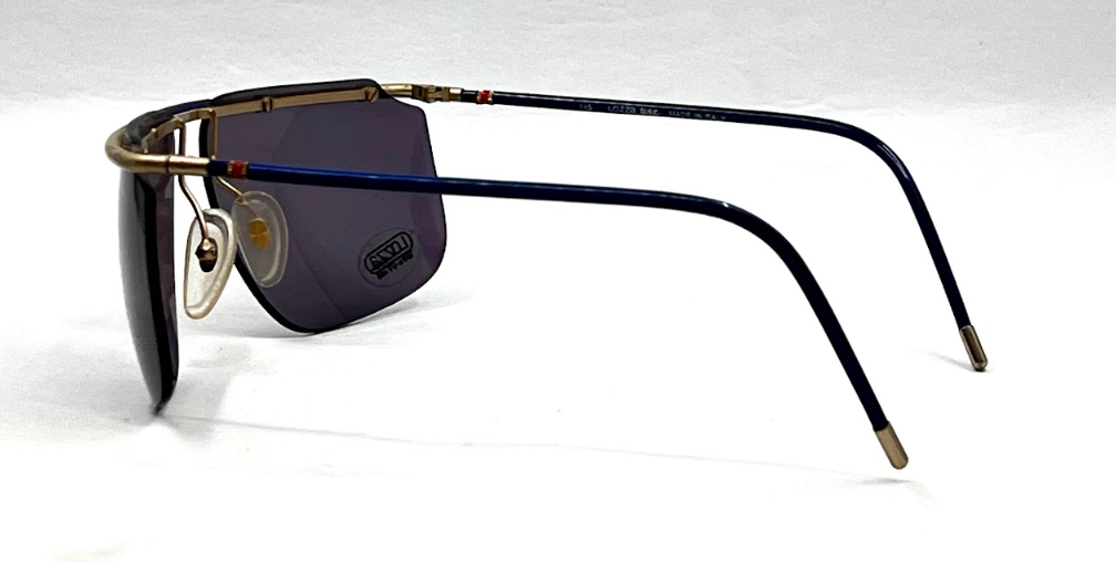 Lozza USA 6504-VINTAGE Shield Sunglasses-Blue Gold Aviator-NOS/UNWORN