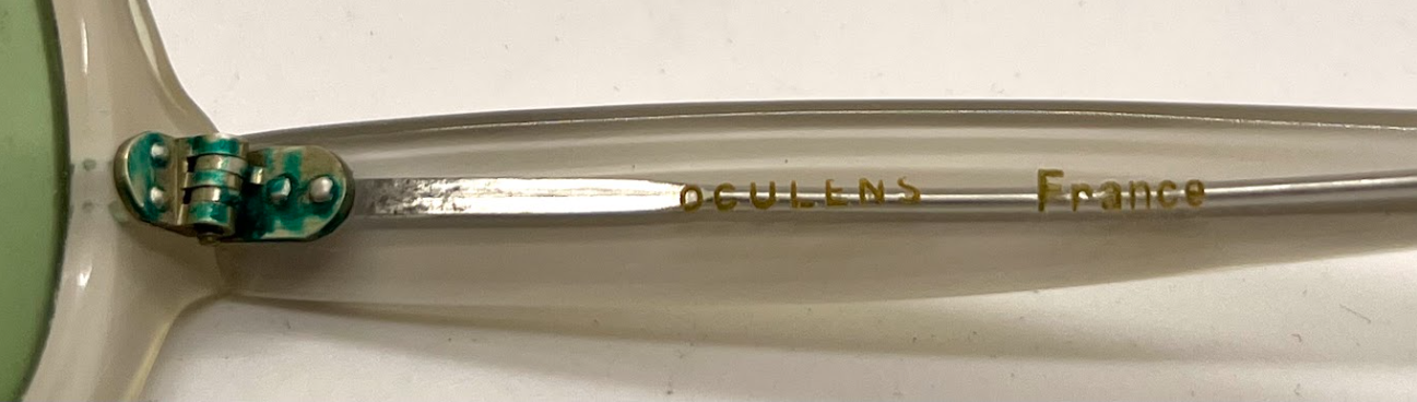 OCULLENS France-VINTAGE Round Sunglasses Pearl Acetate-Green Glass Lens UNWORN/NOS
